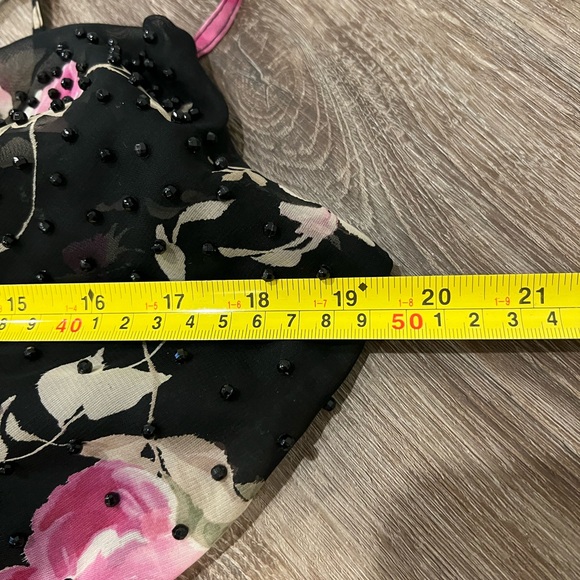 Vintage fairy core asymmetrical strap and hem black with pink floral midi dress - Picture 3 of 10